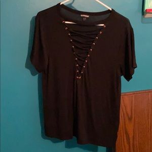 Black T-shirt, open in front